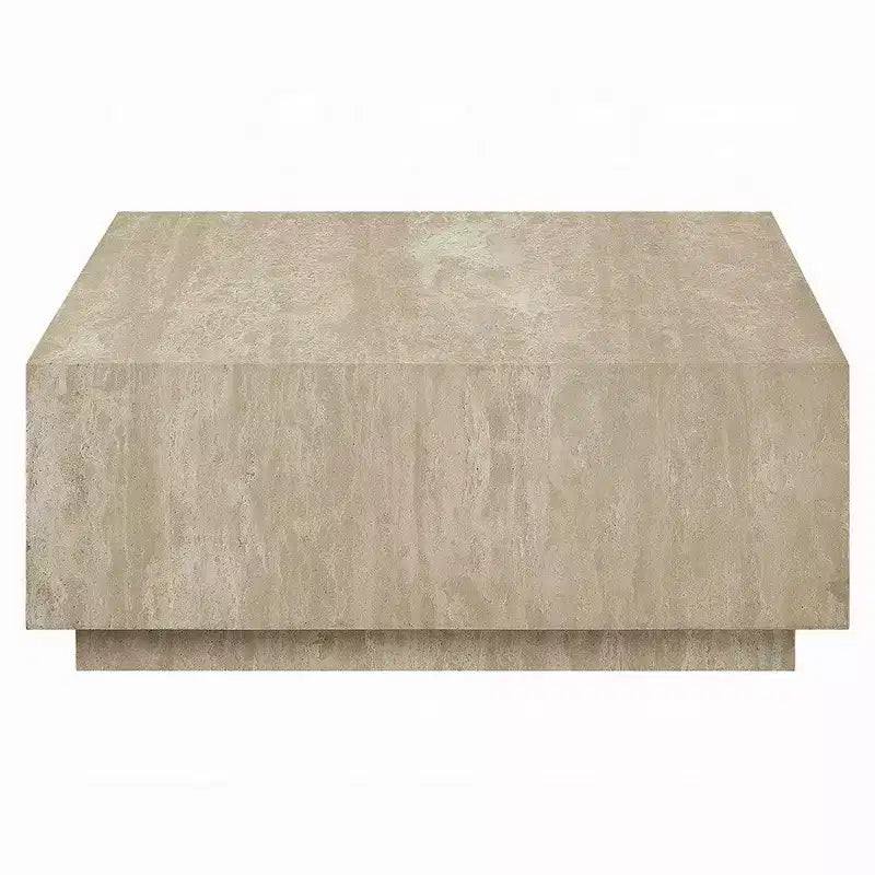 Tavolino da caffè Royal Hampton, piano quadrato in travertino da 35 pollici, legno naturale beige