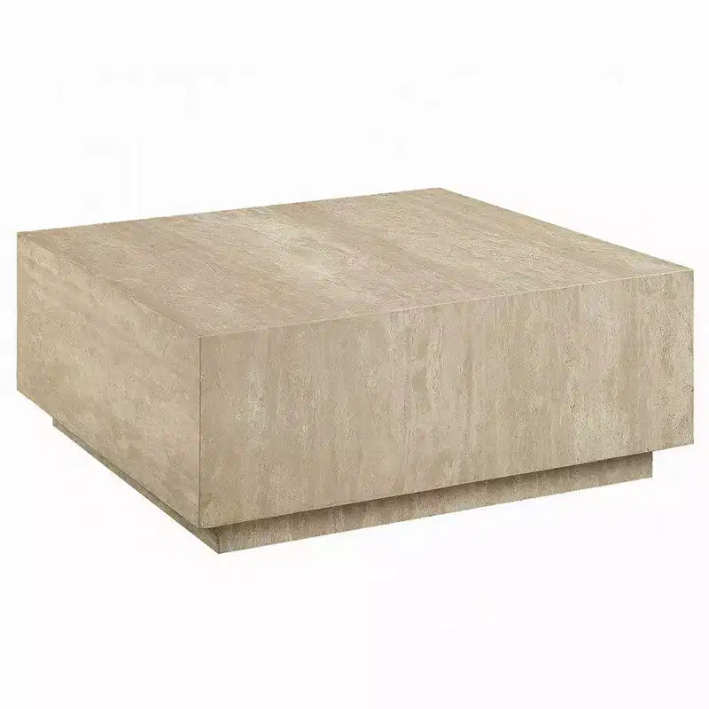 Tavolino da caffè Royal Hampton, piano quadrato in travertino da 35 pollici, legno naturale beige
