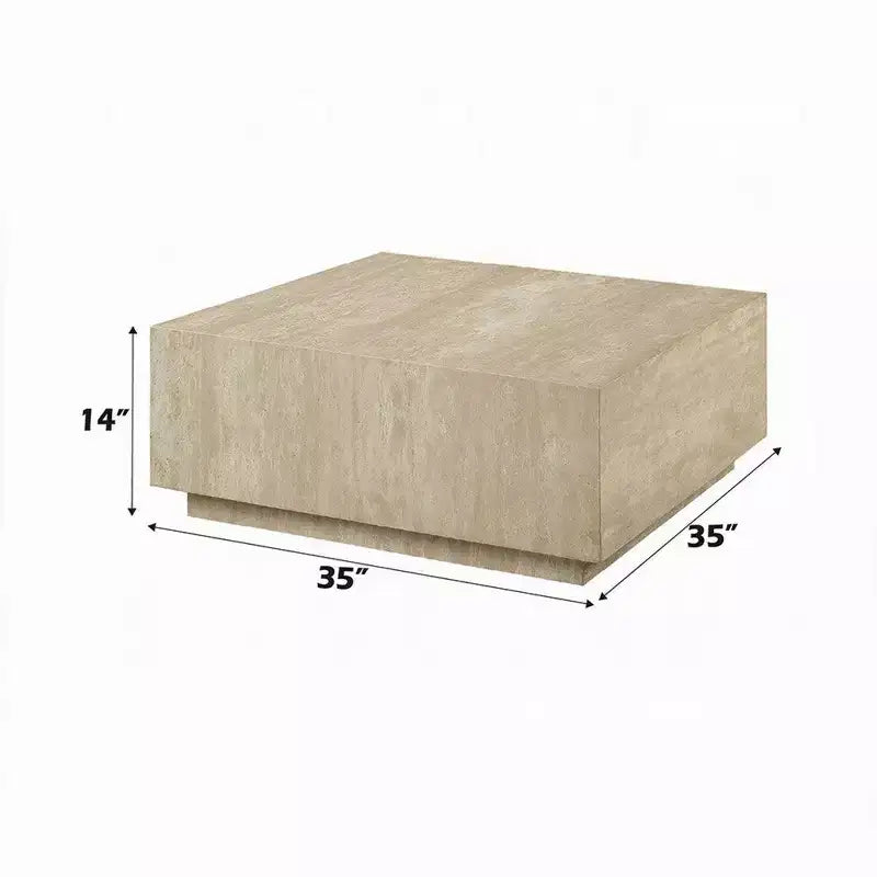Tavolino da caffè Royal Hampton, piano quadrato in travertino da 35 pollici, legno naturale beige