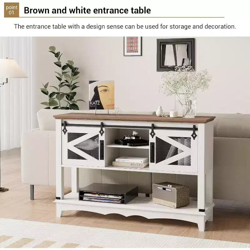 Consolle da 46,5 pollici con contenitore, tavolo da ingresso in legno a 2 ripiani con ripiano aperto, tavoli stretti e lunghi dietro il divano per soggiorno, ingresso