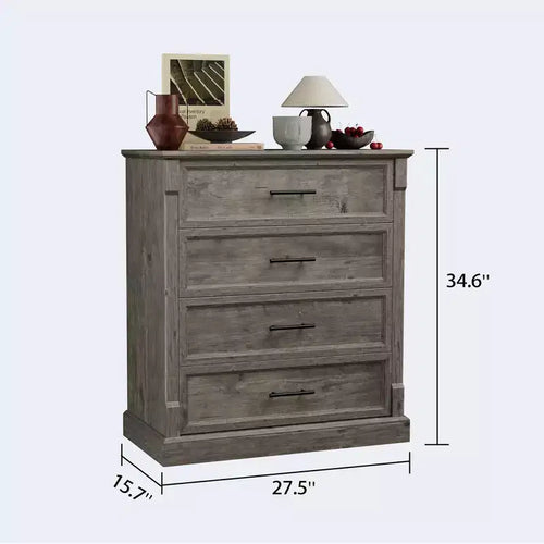Cassettiera a 4 cassetti per camera da letto, armadio alto in stile rustico con maniglie in metallo, guardaroba rustico in legno per soggiorno, corridoio