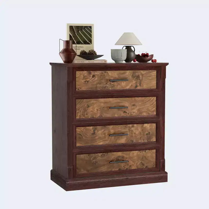 Cassettiera a 4 cassetti per camera da letto, armadio alto in stile rustico con maniglie in metallo, guardaroba rustico in legno per soggiorno, corridoio