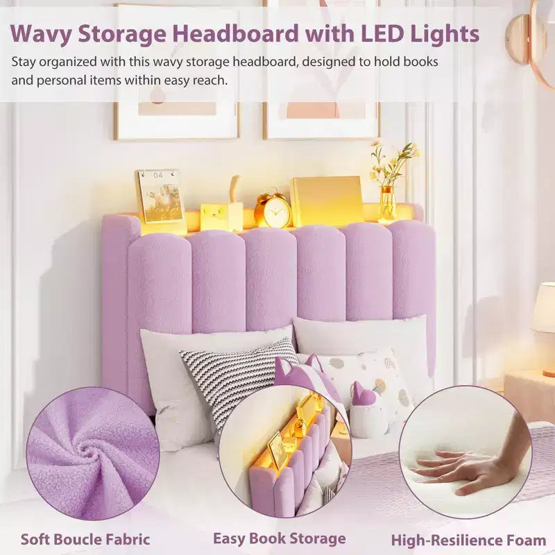 COZONY Letto Imbottito con Testiera Contenitore, Letto a Piattaforma con Cassetti e Libreria, Nessuna Rete a Molle Necessaria