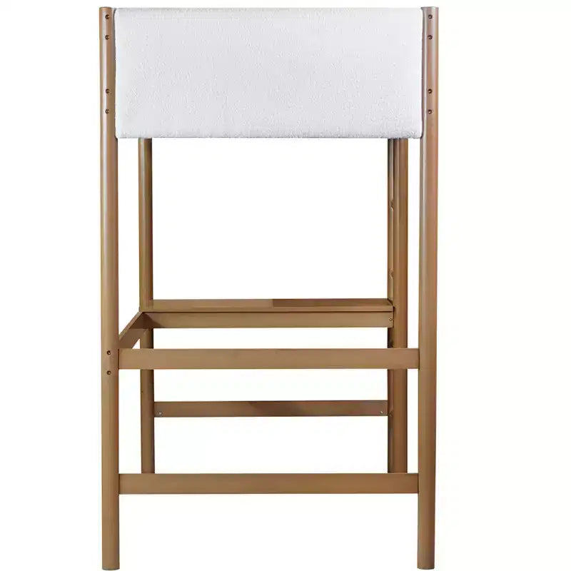 Letto a soppalco singolo con scrivania integrata, testiera/pediera imbottita in bouclé, struttura in legno di gomma, naturale - ModernLuxe