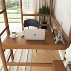 Letto a soppalco singolo con scrivania integrata, testiera/pediera imbottita in bouclé, struttura in legno di gomma, naturale - ModernLuxe
