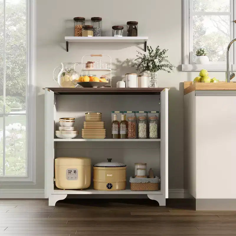 Mobile Bar con Ante Scanalate, Stile Rustico, con Ripiani Regolabili, per Sala da Pranzo, Salotto.
