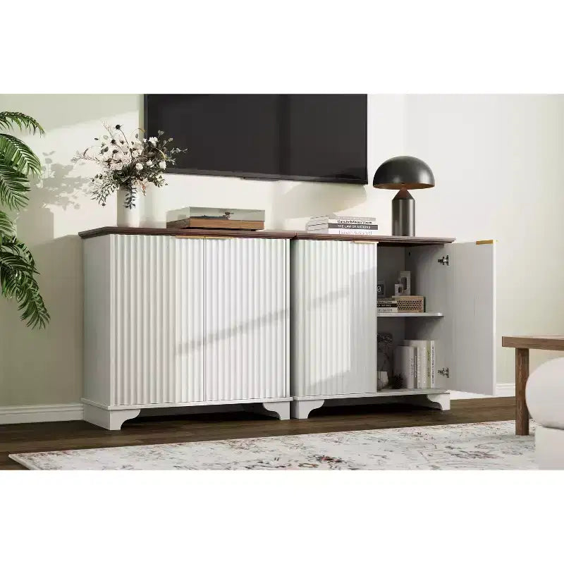 Mobile Bar con Ante Scanalate, Stile Rustico, con Ripiani Regolabili, per Sala da Pranzo, Salotto.