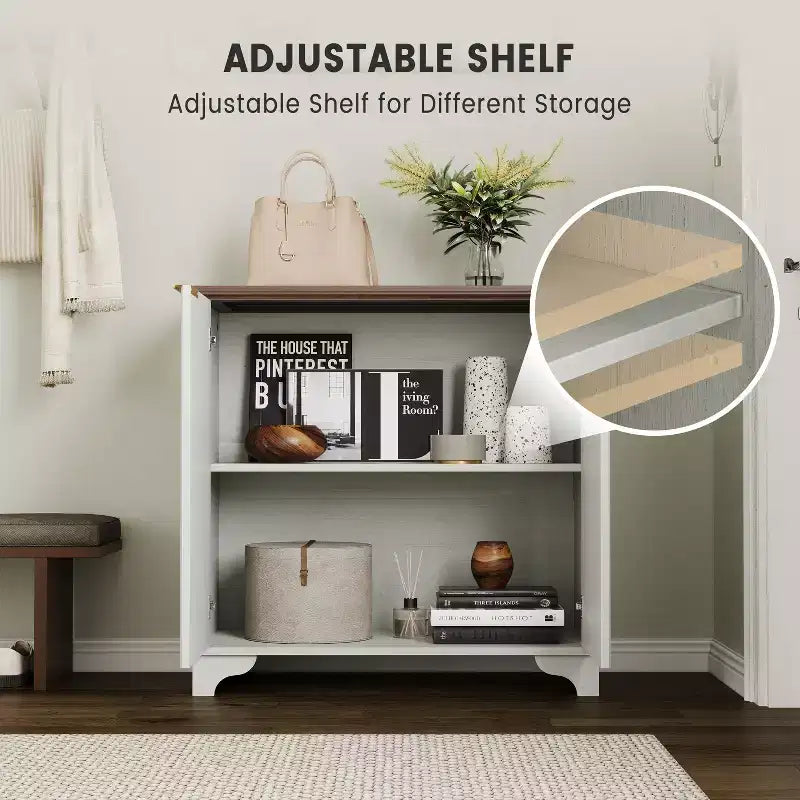 Mobile Bar con Ante Scanalate, Stile Rustico, con Ripiani Regolabili, per Sala da Pranzo, Salotto.