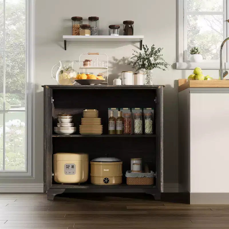 Mobile Bar con Ante Scanalate, Stile Rustico, con Ripiani Regolabili, per Sala da Pranzo, Salotto.