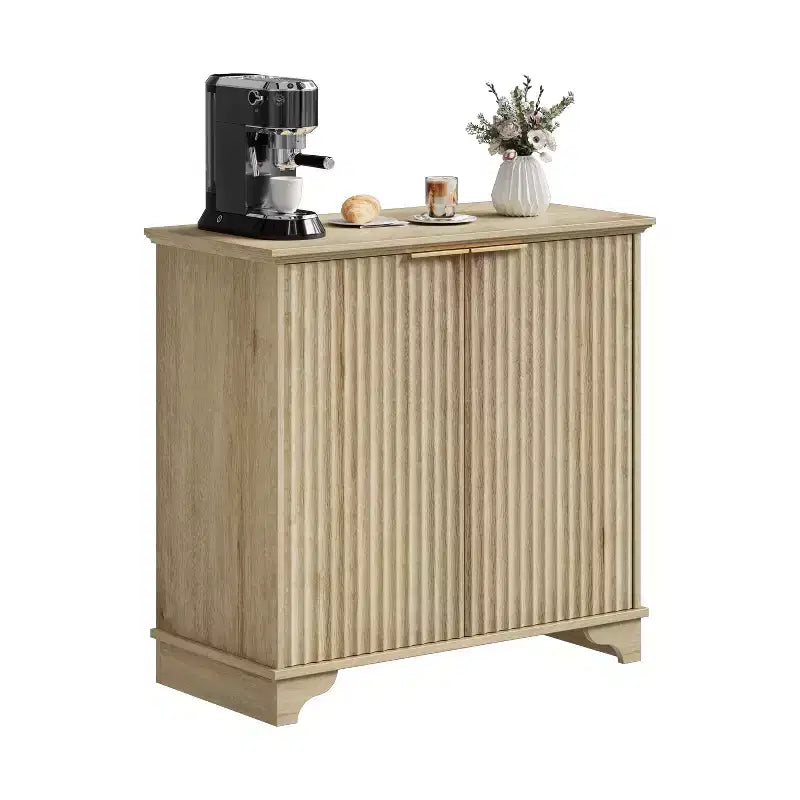 Mobile Bar con Ante Scanalate, Stile Rustico, con Ripiani Regolabili, per Sala da Pranzo, Salotto.