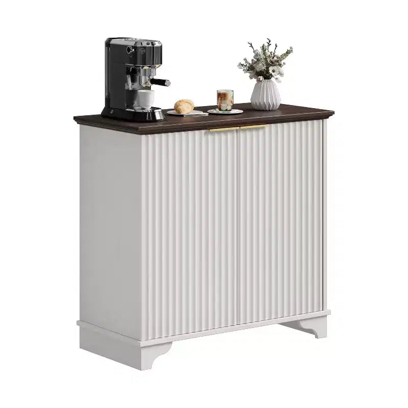 Mobile Bar con Ante Scanalate, Stile Rustico, con Ripiani Regolabili, per Sala da Pranzo, Salotto.