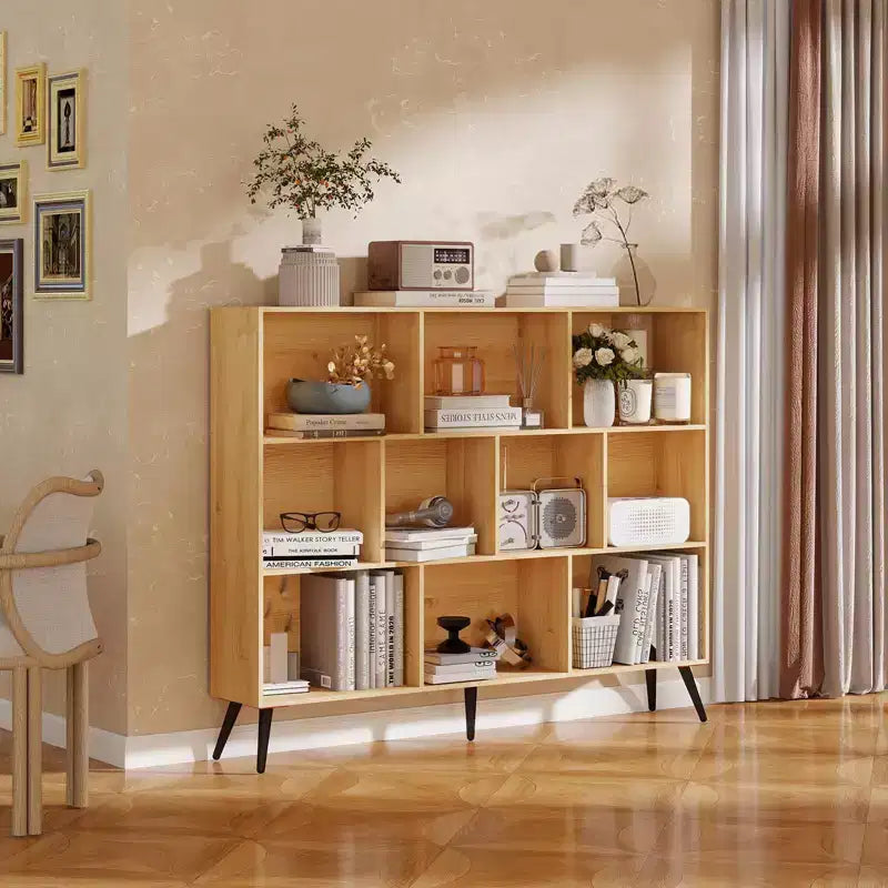 Libreria a 10 Scomparti, Scaffale Aperto in Legno a 3 Ripiani, per Ufficio, Soggiorno, Camera da Letto