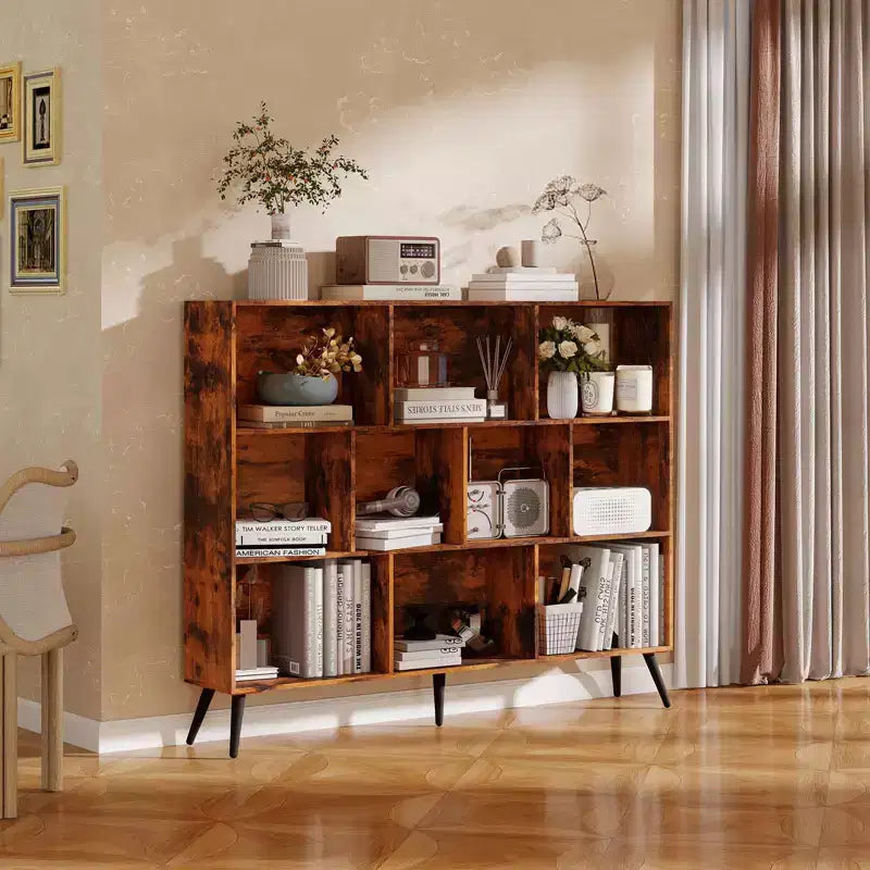 Libreria a 10 Scomparti, Scaffale Aperto in Legno a 3 Ripiani, per Ufficio, Soggiorno, Camera da Letto