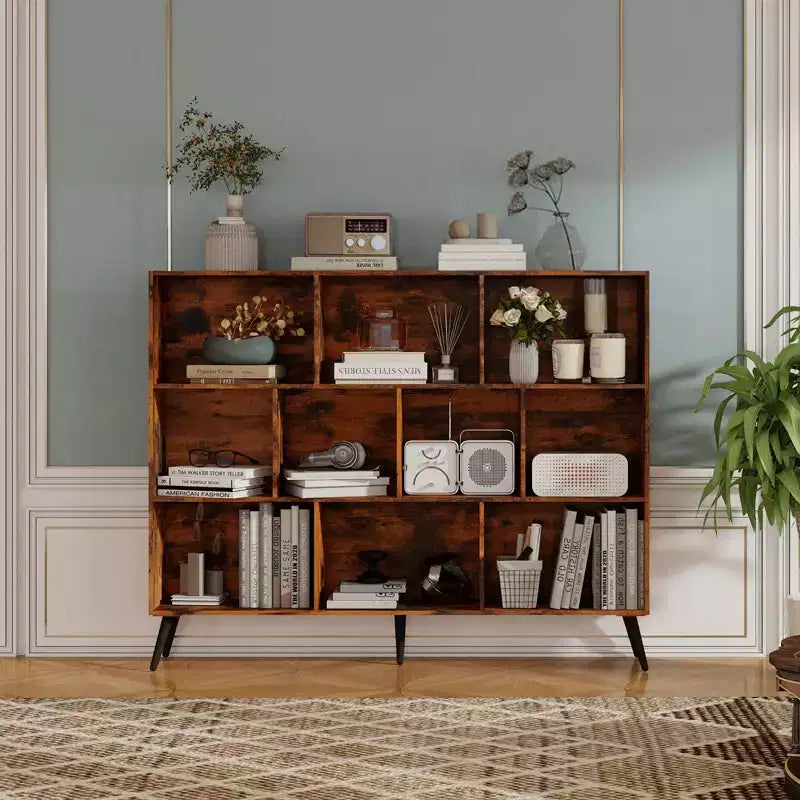 10 Cube Bookshelf, Wooden 3 Tier Open Shelf Bookcase , for Home Office, Living Room, Bedroom,