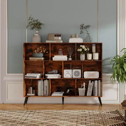 10 Cube Bookshelf, Wooden 3 Tier Open Shelf Bookcase , for Home Office, Living Room, Bedroom,