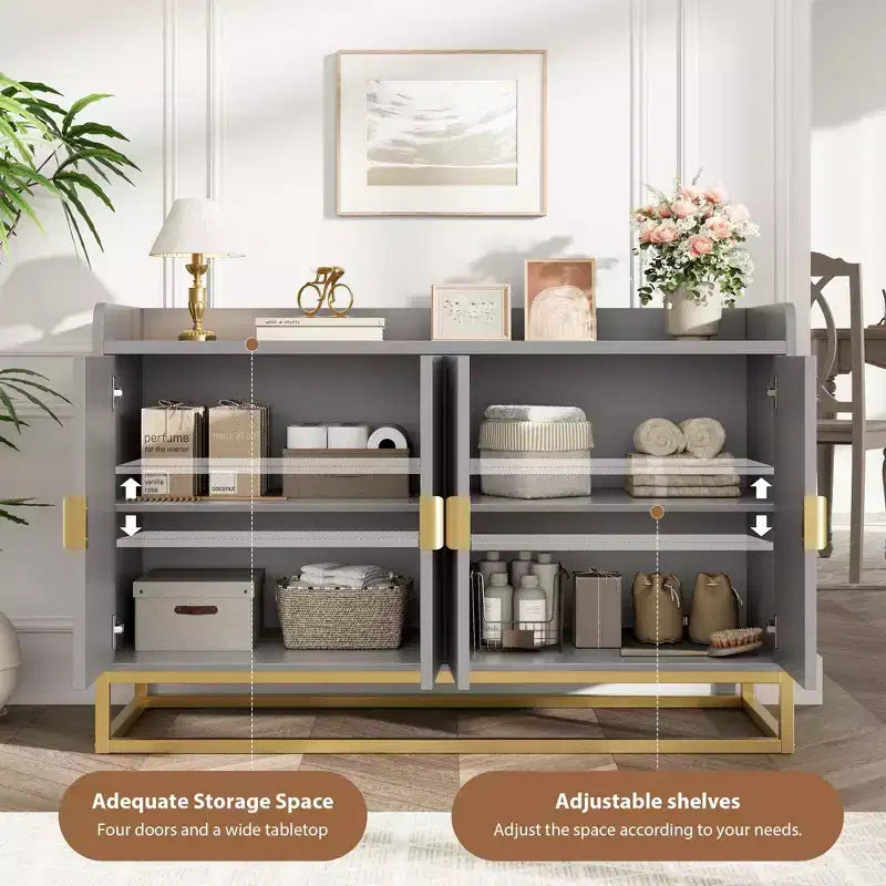 GustoWave 47.2 Credenza scanalata con armadietto contenitore, mobile buffet console multimediale con ante per soggiorno, cucina, ingresso