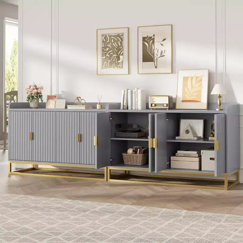 GustoWave 47.2 Credenza scanalata con armadietto contenitore, mobile buffet console multimediale con ante per soggiorno, cucina, ingresso
