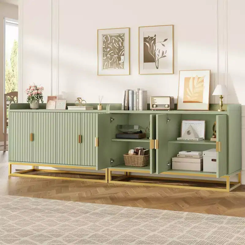 GustoWave 47.2 Credenza scanalata con armadietto contenitore, mobile buffet console multimediale con ante per soggiorno, cucina, ingresso