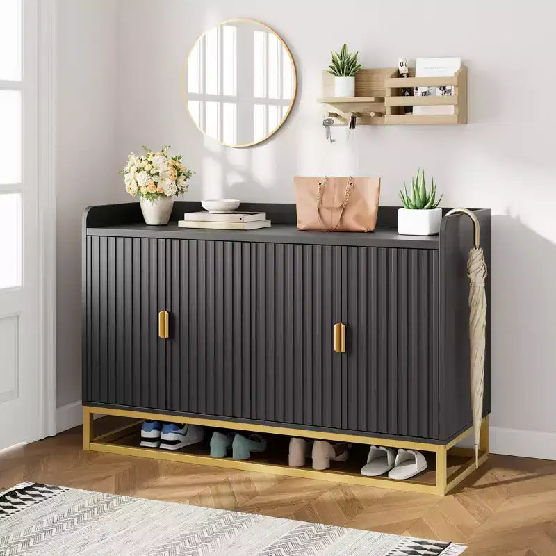 GustoWave 47.2 Credenza scanalata con armadietto contenitore, mobile buffet console multimediale con ante per soggiorno, cucina, ingresso