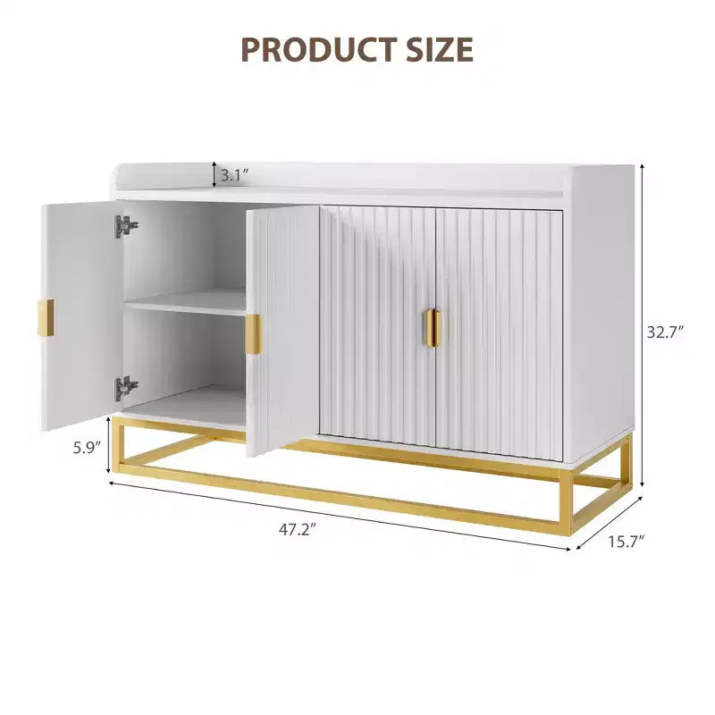 GustoWave 47.2 Credenza scanalata con armadietto contenitore, mobile buffet console multimediale con ante per soggiorno, cucina, ingresso