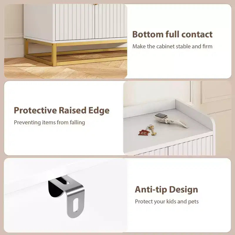 GustoWave 47.2 Credenza scanalata con armadietto contenitore, mobile buffet console multimediale con ante per soggiorno, cucina, ingresso