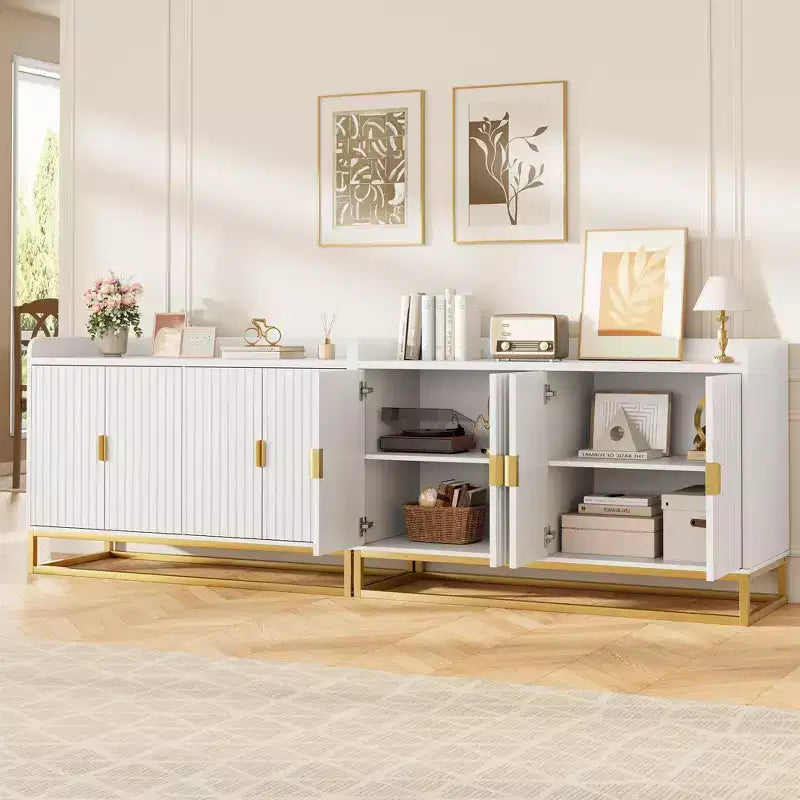 GustoWave 47.2 Credenza scanalata con armadietto contenitore, mobile buffet console multimediale con ante per soggiorno, cucina, ingresso