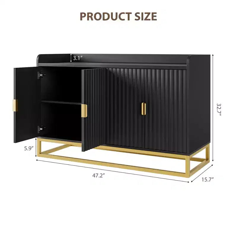 GustoWave 47.2 Credenza scanalata con armadietto contenitore, mobile buffet console multimediale con ante per soggiorno, cucina, ingresso