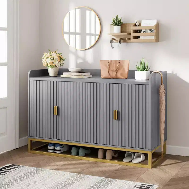 GustoWave 47.2 Credenza scanalata con armadietto contenitore, mobile buffet console multimediale con ante per soggiorno, cucina, ingresso