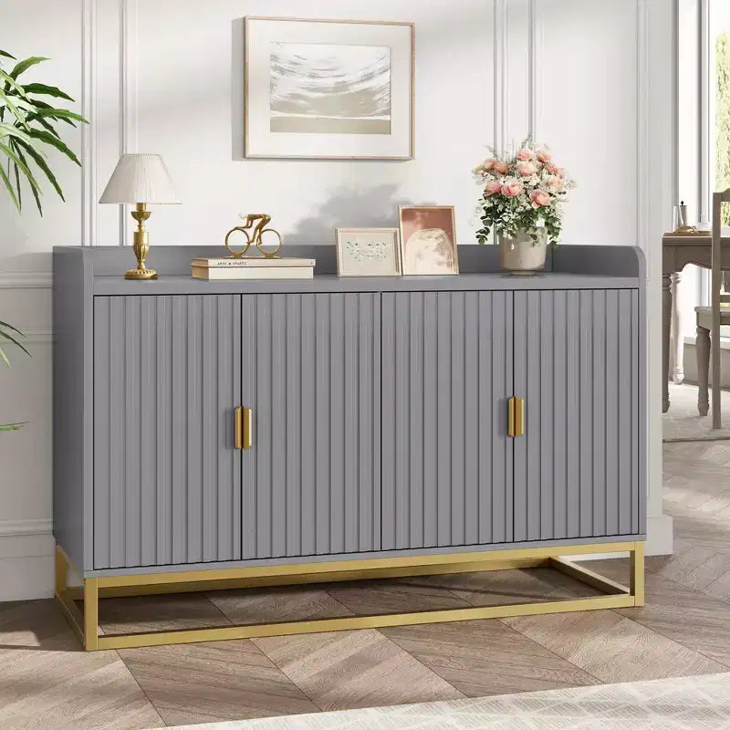 GustoWave 47.2 Credenza scanalata con armadietto contenitore, mobile buffet console multimediale con ante per soggiorno, cucina, ingresso