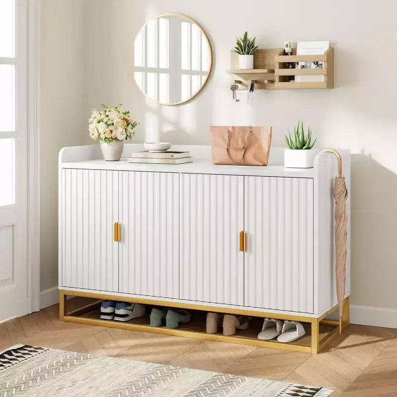 GustoWave 47.2 Credenza scanalata con armadietto contenitore, mobile buffet console multimediale con ante per soggiorno, cucina, ingresso