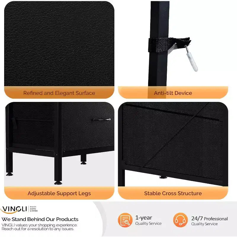 VINGLI Mobile TV con Caminetto Elettrico, Comodino Cassettiera con Cassetti in Tessuto, Mobile TV con Luci a LED e Consolle TV Industriale con Ripiani a Giorno