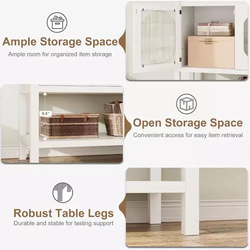 Tavolo Consolle Rustico con Mobiletto a 2 Ante e Ripiano Aperto, Credenza, Organizer Modulare in Legno per Cucina, Ingresso, Soggiorno