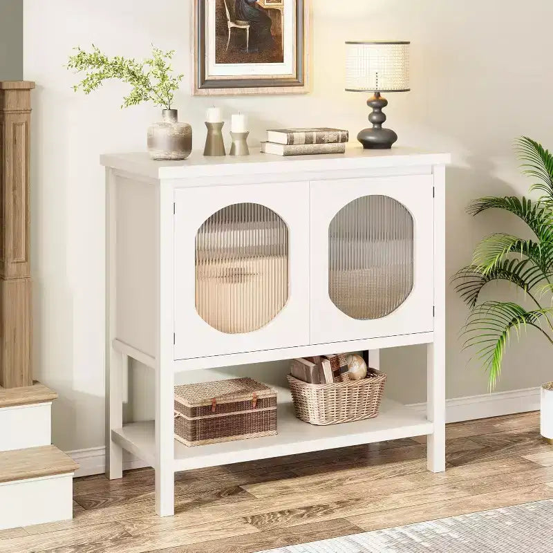 Tavolo Consolle Rustico con Mobiletto a 2 Ante e Ripiano Aperto, Credenza, Organizer Modulare in Legno per Cucina, Ingresso, Soggiorno