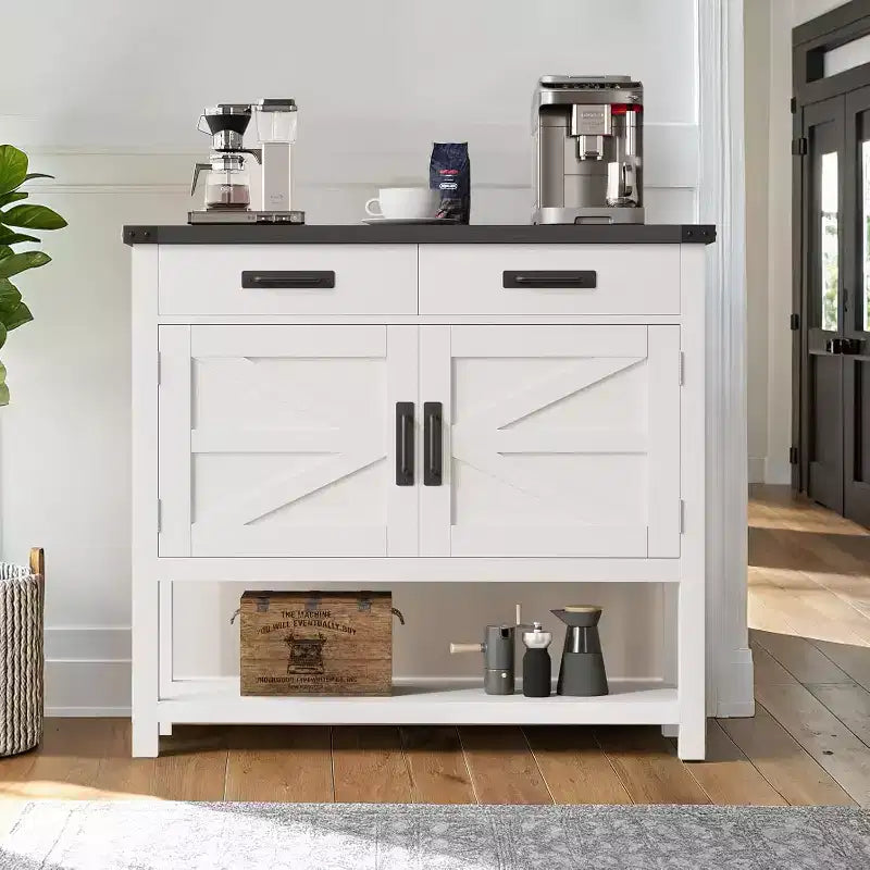 Tavolo console da fattoria da 35,4 pollici con 2 cassetti portaoggetti e mobile a 2 ante, tavolo da ingresso con ripiano portaoggetti, per cucina, corridoio, soggiorno