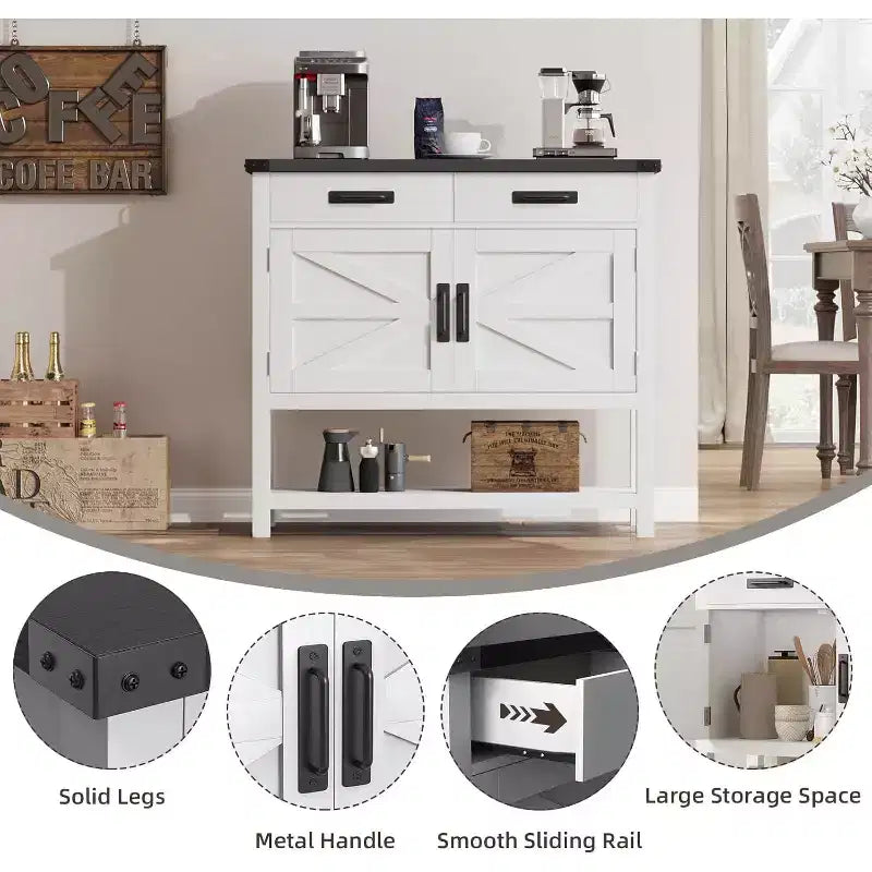 Tavolo console da fattoria da 35,4 pollici con 2 cassetti portaoggetti e mobile a 2 ante, tavolo da ingresso con ripiano portaoggetti, per cucina, corridoio, soggiorno