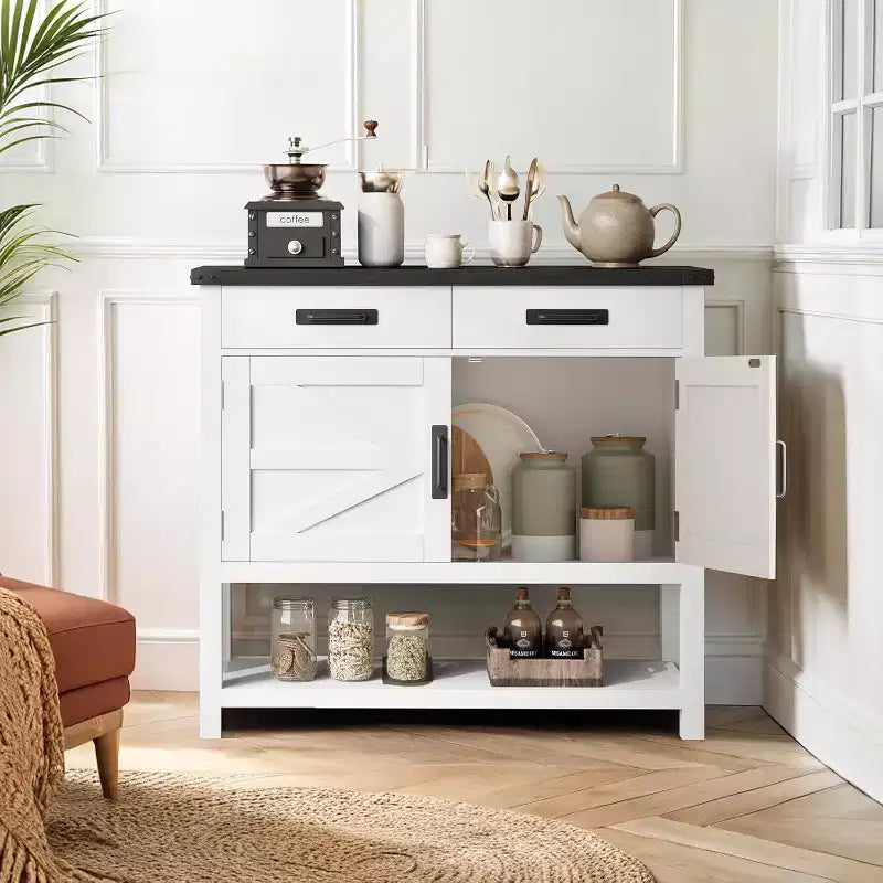 Tavolo console da fattoria da 35,4 pollici con 2 cassetti portaoggetti e mobile a 2 ante, tavolo da ingresso con ripiano portaoggetti, per cucina, corridoio, soggiorno