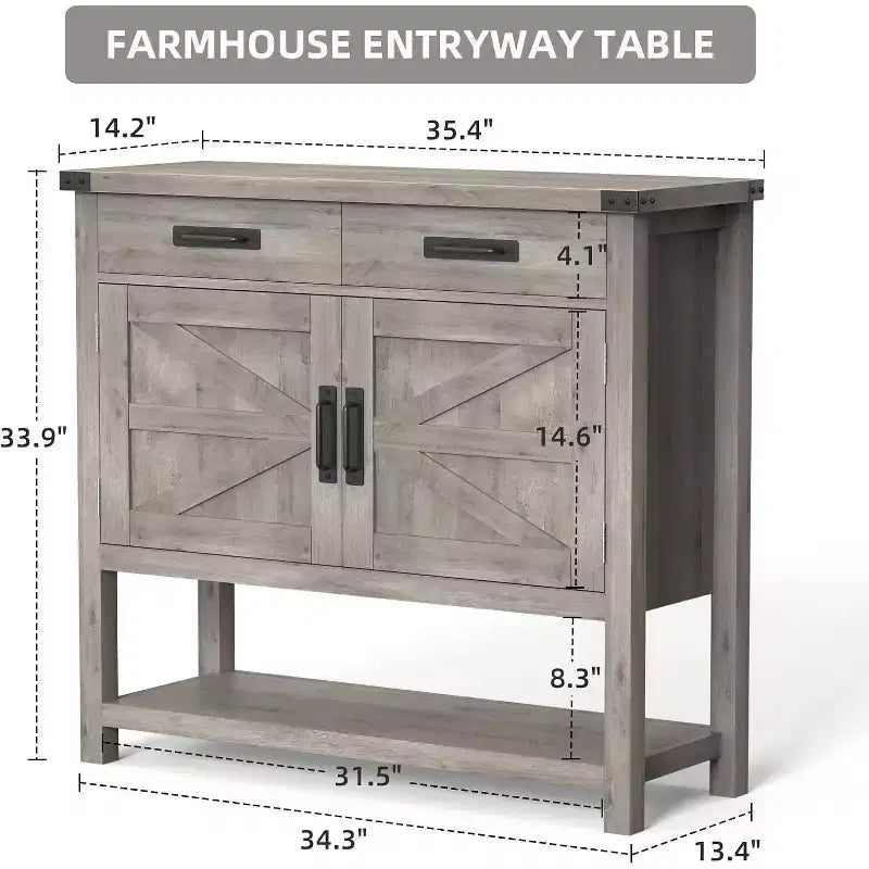 Tavolo console da fattoria da 35,4 pollici con 2 cassetti portaoggetti e mobile a 2 ante, tavolo da ingresso con ripiano portaoggetti, per cucina, corridoio, soggiorno