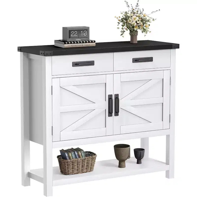 Tavolo console da fattoria da 35,4 pollici con 2 cassetti portaoggetti e mobile a 2 ante, tavolo da ingresso con ripiano portaoggetti, per cucina, corridoio, soggiorno