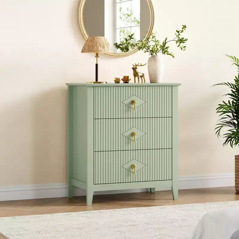 Comò GustoWave per camera da letto con 3 cassetti, cassettiera moderna da 71 cm con maniglie in metallo, organizer in legno per camera da letto, soggiorno