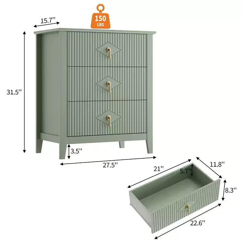 Comò GustoWave per camera da letto con 3 cassetti, cassettiera moderna da 71 cm con maniglie in metallo, organizer in legno per camera da letto, soggiorno