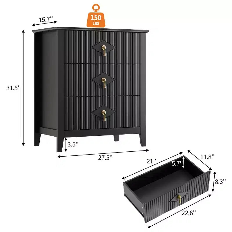 Comò GustoWave per camera da letto con 3 cassetti, cassettiera moderna da 71 cm con maniglie in metallo, organizer in legno per camera da letto, soggiorno