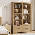 Libreria Acekool 183 cm Altezza, Doppia Larghezza 8 Ripiani con 4 Cassetti, Antiribaltamento, Contenitore Stile Rustico per Soggiorno, Camera da Letto, Ufficio, 120 cm L x 30 cm P
