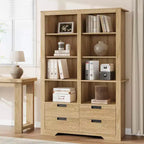 Libreria Acekool 183 cm Altezza, Doppia Larghezza 8 Ripiani con 4 Cassetti, Antiribaltamento, Contenitore Stile Rustico per Soggiorno, Camera da Letto, Ufficio, 120 cm L x 30 cm P