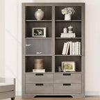 Libreria Acekool 183 cm Altezza, Doppia Larghezza 8 Ripiani con 4 Cassetti, Antiribaltamento, Contenitore Stile Rustico per Soggiorno, Camera da Letto, Ufficio, 120 cm L x 30 cm P