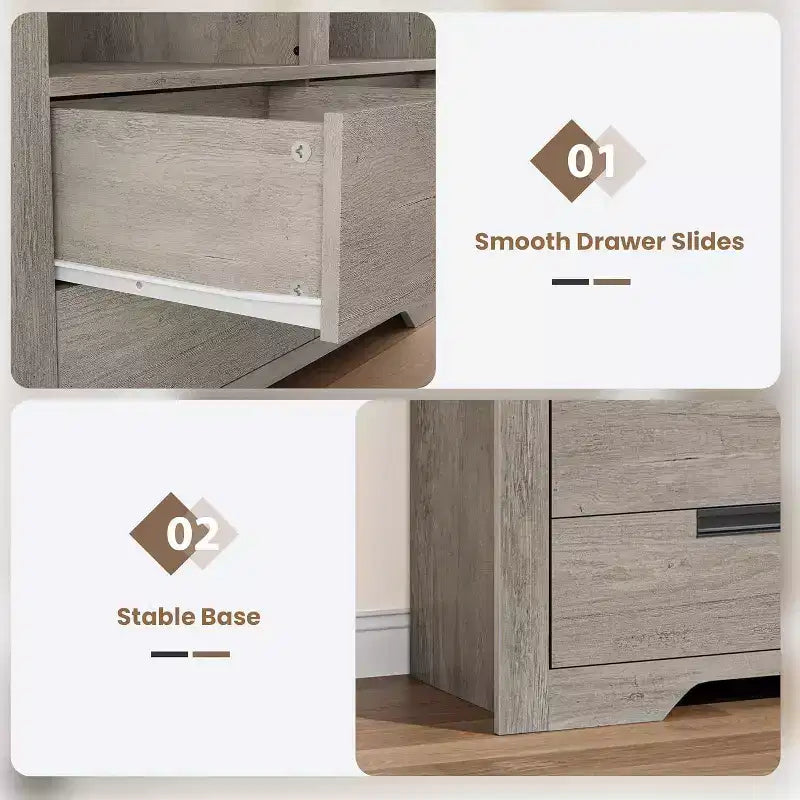 Libreria Acekool 183 cm Altezza, Doppia Larghezza 8 Ripiani con 4 Cassetti, Antiribaltamento, Contenitore Stile Rustico per Soggiorno, Camera da Letto, Ufficio, 120 cm L x 30 cm P
