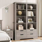 Libreria Acekool 183 cm Altezza, Doppia Larghezza 8 Ripiani con 4 Cassetti, Antiribaltamento, Contenitore Stile Rustico per Soggiorno, Camera da Letto, Ufficio, 120 cm L x 30 cm P