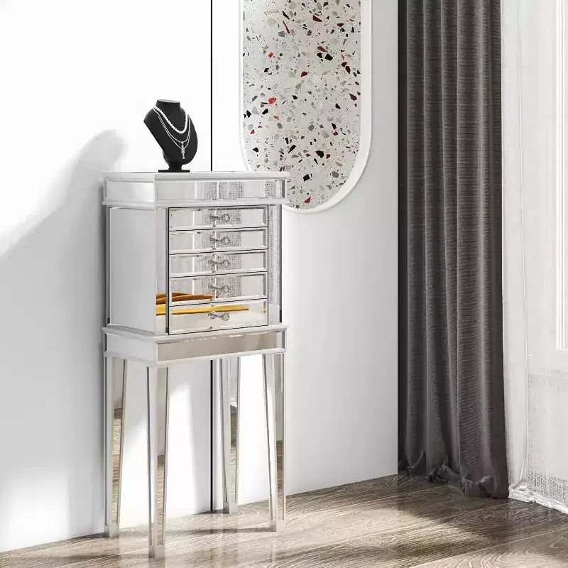 VINGLI Mirrored Jewelry Armoire, Mirror Jewelry Cabinet Standing with 6 Drawers & 2 Side Doors