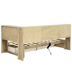 Divano Letto Singolo con Letto Estraibile e Libreria, Divano Letto a L con Mensole e Porte USB, Struttura Letto ad Angolo Singolo con Testiera