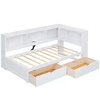Divano Letto Singolo con Letto Estraibile e Libreria, Divano Letto a L con Mensole e Porte USB, Struttura Letto ad Angolo Singolo con Testiera