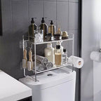 Organizzatore a 2 Livelli per Bagno, Salvaspazio Multiuso in Metallo, da posizionare sopra il WC con 2 Ganci